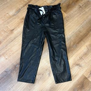 Faux leather paper bag style waist pants